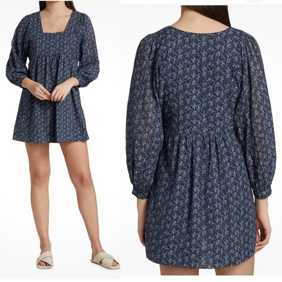 Joie Jade Gathered babydoll Mini Dress Graphite floral Sz S cottage core peasant - Picture 5 of 10